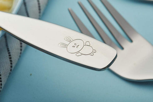ANNOVA Kids Silverware 12 Pieces - Children's Safe Flatware Set, Stainless Steel, 6 Forks & 6 Dinner Spoons (Engraved