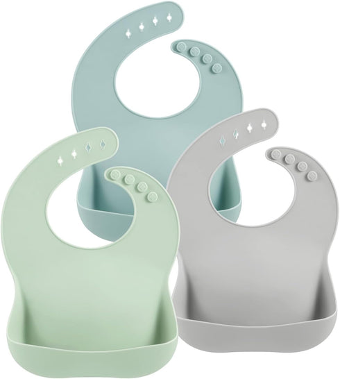 PandaEar 3 Pack Silicone Baby Bibs | Waterproof Toddler Bibs | Adjustable Unisex Baby Bibs for Eating, BPA Free