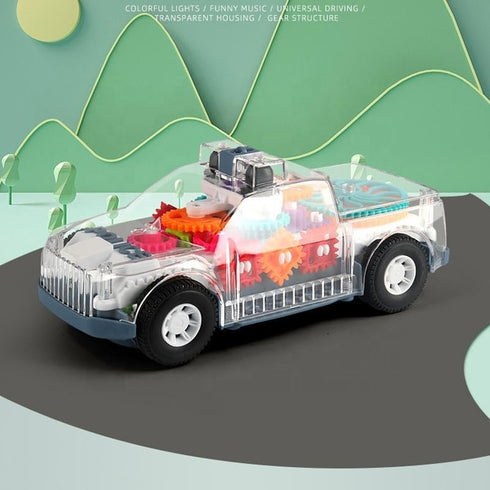 Nenekal Transparent Electric Police Car Gear Toy with Flashing Lights & Music, Toddler Gift for Boys & Girls 3+