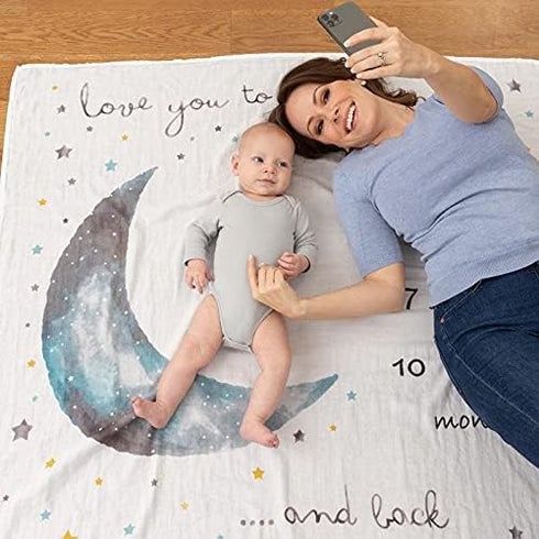 1-12 47x47 Pondering Pine Organic Baby Monthly Milestone Blanket Boy - Love You to The Moon and Back Blanket for Boys