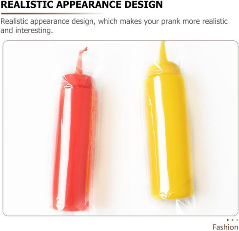 2Pcs STOBOK Fake Mustard and Ketchup Bottle Funny Fake Salad Dressing Bottle Prank Toys Phoney Condiment for Adults