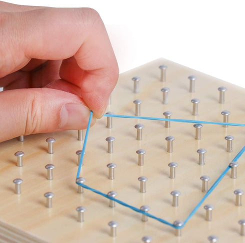 Wooden Geoboard Math Manipulative - Graphical Geo Board Montessori Educational Toys with Rubber Bands