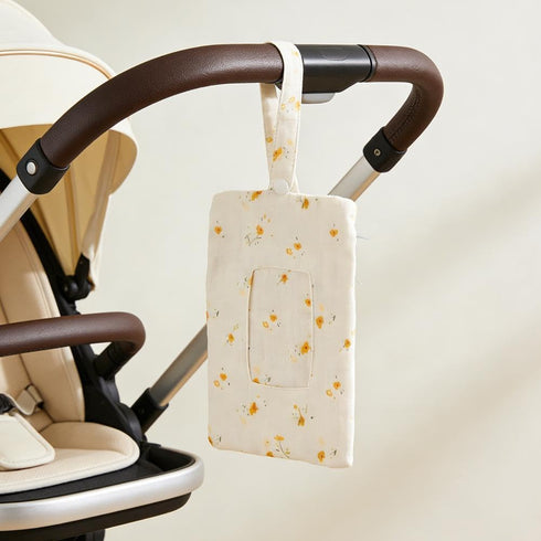 PLGEBR Mommy Portable Bag for Stroller,Refillable Floral Baby Wipe Holder Quilted Wipe Pouch with Lanyard for Travel