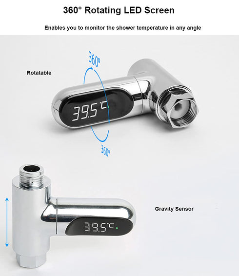 Shower Thermometer - LED Digital Display Baby Bath Water Thermometer with 360° Rotating Screen for Home Bathroom