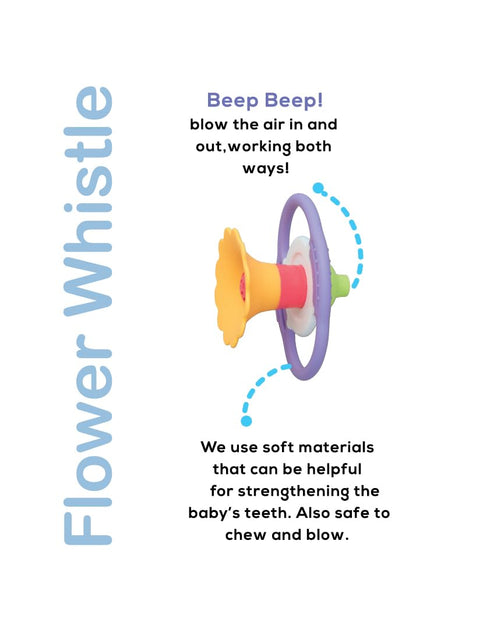 BaBeloved Flower Whistle Baby Teething Toys - Multiple Sensory Montessori Soft Food-Grade Teethers for 0-12 Months