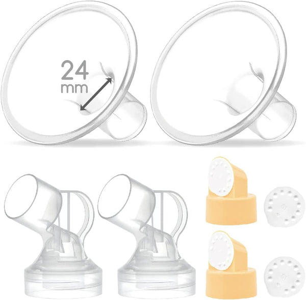 Maymom Pump Parts 2X Detachable Breastshield (24mm) with Valve Membrane and Connector, Compatible with Medela Breast