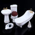 1:12 Dollhouse Miniature Porcelain Bathroom Set, 5 PCS White Ceramic Toilet, Basin, Bathtub, Mirror Accessories