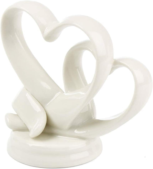 KateMelon Wedding Accessories Double Heart Cake Topper, White, 4-3/4-Inch Tall