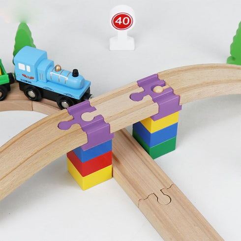 Wooden Train Track Accessories, 16 pcs Track Connector, Compatible with Major Brands, Christmas Gift for Kids