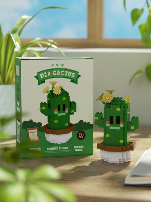 Jollcnoia Tall Mini Cute Cactus Succulent Plants Bonsai Building Toy Potted Plant Blocks Particle Flower Botanical