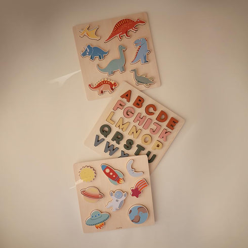 mushie Wooden Dino Puzzle - 7 pcs for Kids 3 Years+, Preschool Educational & Toddler Montessori Toys