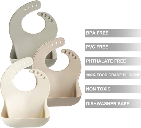 PandaEar Silicone Baby Bib for Girls Boys - Adjustable Waterproof Eating Bibs, BPA Free, Large Pocket Food Catcher