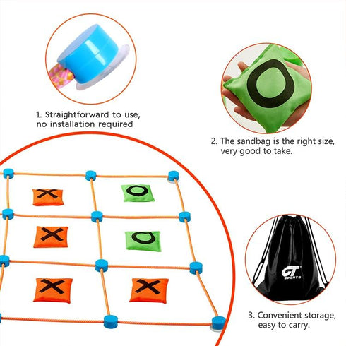 2-in-1 Bean Bag Bottle and Can Throwing Play Set for Outdoor and Indoor Games, Rope Throwing Tic Tac Toe Set