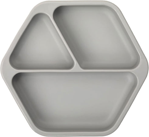 Tiny Twinkle Silicone Suction Baby Plate, Divided Dish for First Foods, Grey Plate for Self-Feeding Toddlers