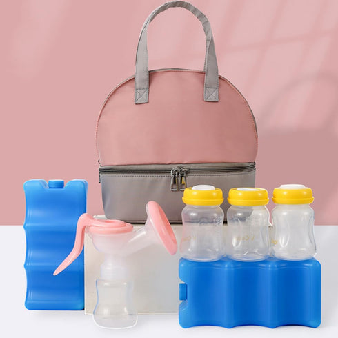 Portable Breast Milk Storage Bag Insulated Milk Bottle Organizer with Cooler Gray Pink for Nursing Moms Travel