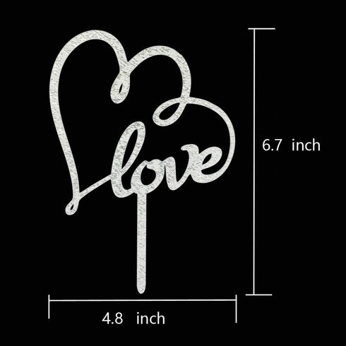 Mr & Mrs Wedding Cake Topper, Glitter Silver Heart with Love for Wedding, Engagement, and Anniversary Parties