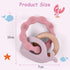 Vicloon Baby Teether Toys, Silicone & Natural Wood Teether Ring, Baby Teething Toys for Babies 0 Months, Silicone Chewable Rings for Newborn Gift(Pink)