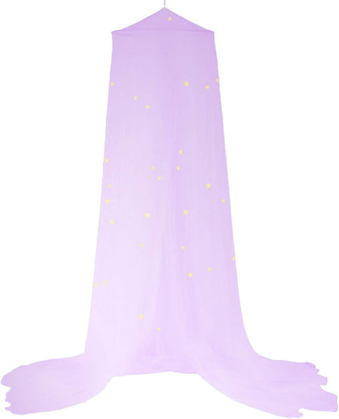 BCBYou Bed Canopy Mosquito Net with Fluorescent Stars, Glow in Dark for Baby Crib, Kids, and Adults (Purple)