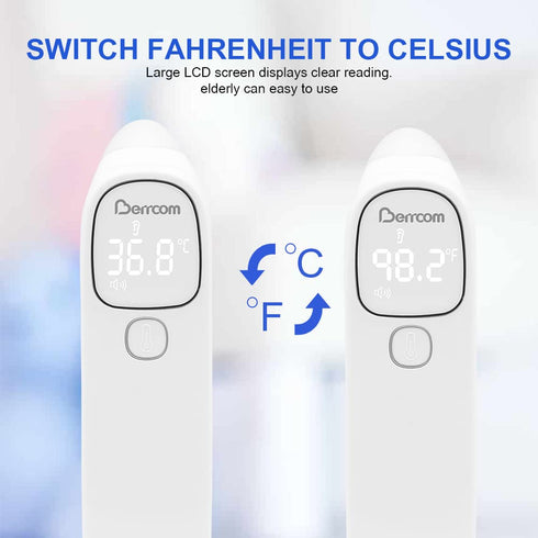 Berrcom Forehead and Ear Thermometer for Adults and Kids, Digital Infrared Touchless Medical Thermometer with LED