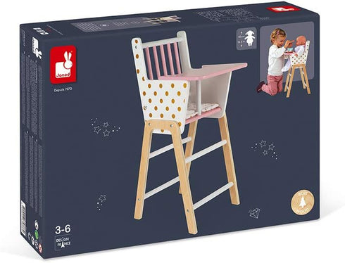 Janod Candy Chic Highchair - Wooden Baby Doll Chair - J05888 - Ages 3+