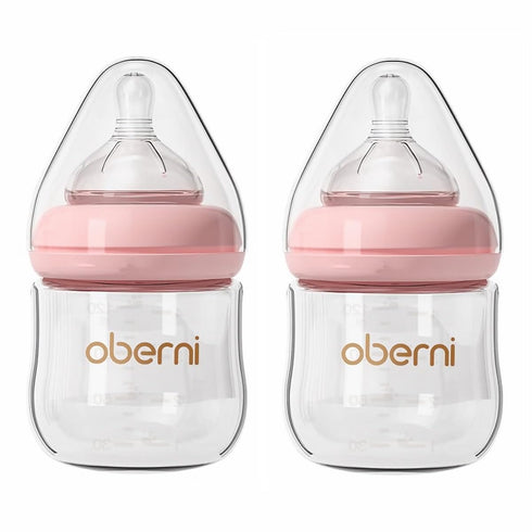 Oberni Glass Baby Bottles,Anti Colic Breastfeeding Bottle with Natural Response Nipple Size