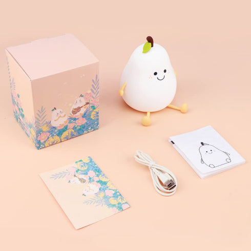DiQiRenQin 2 30/60 LED Cute Pear Night Light, Rechargeable Silicone Fruit Night Lamp, Kawaii Bedside Lamp, Modes (Warm