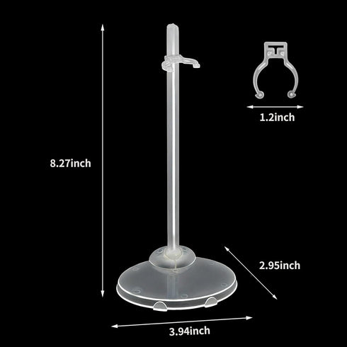 Zilphoba 12-Pack 8-12 Inch Adjustable Doll Stands for Dolls, Clear Plastic, Hobby Figure Display Stands