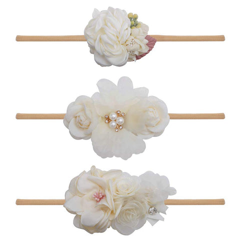 Baby Girl Floral Headband, Nylon Flower Crown Elastic Hairband, 3pcs Hair Accessories Gift for Girls, 2#, Stretchy Size