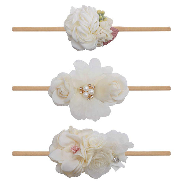Baby Girl Floral Headband, Nylon Flower Crown Elastic Hairband, 3pcs Hair Accessories Gift for Girls, 2#, Stretchy Size