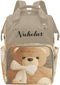 NZOOHY Brown Teddy Bear Bow Personalized Diaper Bag Backpack Multi-Function Custom with Name