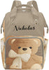 NZOOHY Brown Teddy Bear Bow Personalized Diaper Bag Backpack Multi-Function Custom with Name