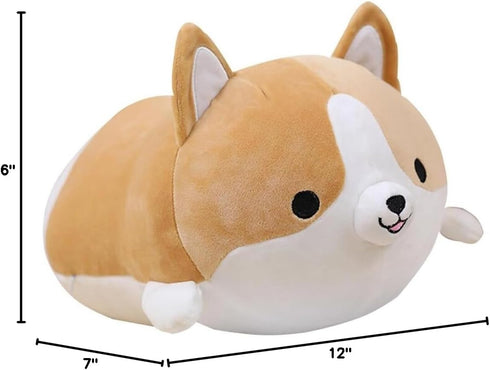 Levenkeness 11.8 Corgi Dog Plush Pillow, Soft Cute Shiba Inu Akita Stuffed Animals Toy Gifts (Brown, in)