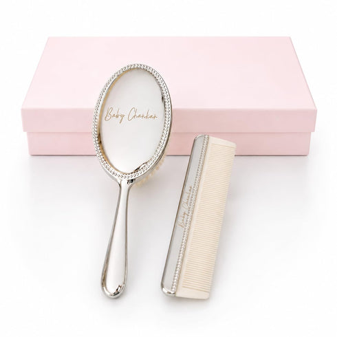 Set Custom Silver Baby Brush Newborn Keepsake Gift