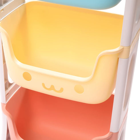 YIYIBYUS 3-Tier Kids Toy Box Storage Organizer Utility Rolling Cart with Universal Wheels, Cute Smiley Design, Doll