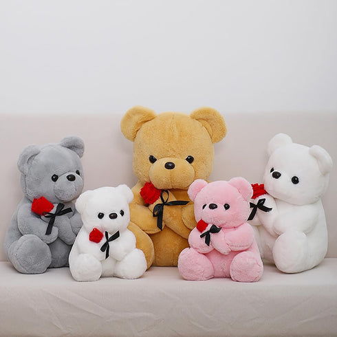 12 Inch Teddy Bear Stuffed Animal with Rose, Soft Cuddly Plush Bear, Gifts for Kids, Baby Shower