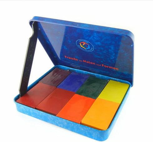Stockmar Beeswax Block Crayons, Set of 8 Non-Toxic Jumbo Crayons for Kids & Adults, Waldorf Art Supplies in Storage Tin