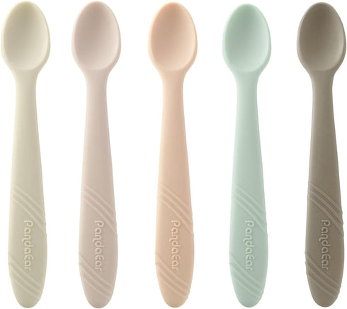PandaEar 5 Pack Silicone Baby Spoons, Self Feeding 4-6 Months, Gentle for Baby Led Weaning, BPA-Free