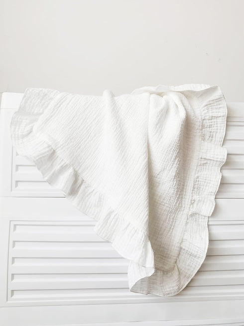 Generic 35x35Inches Cotton Muslin Baby Blanket for Girls | Soft, Breathable Muslin Baby Blanket with Ruffle Edge