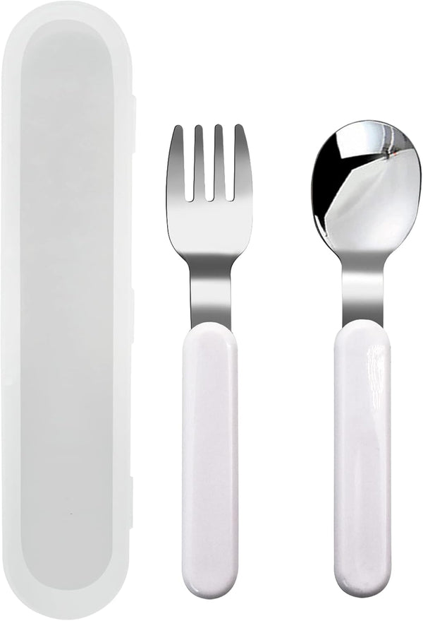 VANRA 2-Piece Children Fork and Spoon Set, 18/10 Stainless Steel Kids Flatware Set with Case for Lunch Box