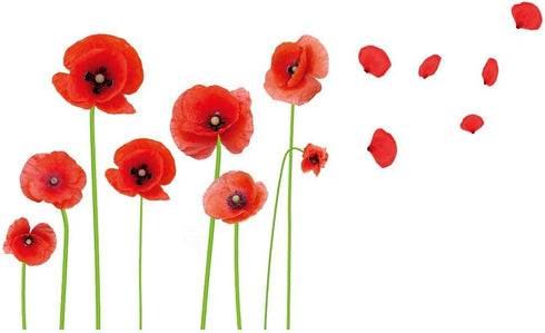 Esmee DIY Red Poppies Wall Decals, Beautiful Flowers Vines Stickers for Living Room Bedroom Nursery