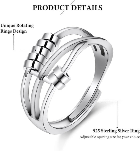 Aucuu 6PCS Set Anti Anxiety Fidget Ring for Women, Open Adjustable Ring, CZ Cubic Zirconia Diamond Rings, Rotatable