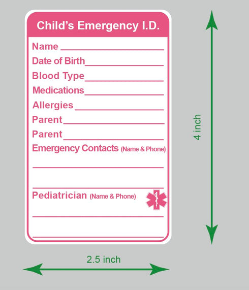 Poskornwel 2.5x4 inch 10PCS Pink Infant In Case of Emergency Child Emergency Contact Car Seat Safety Alert Attachment