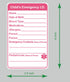 Poskornwel 2.5x4 inch 10PCS Pink Infant In Case of Emergency Child Emergency Contact Car Seat Safety Alert Attachment