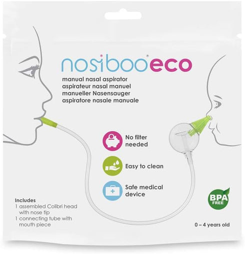Nosiboo Eco Baby Nasal Aspirator, Silent Portable Nose Cleaner, Mouth-Operated Nose Suction Power