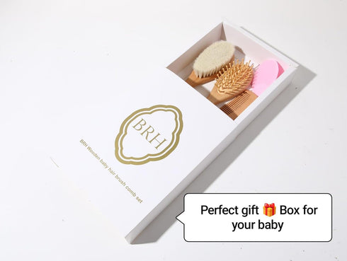 BRH 4 Set, Set Piece Wooden Baby Hair Brush and Comb Wooden Baby Care Kit with Soft Goat Bristle Brush,Baby Massage