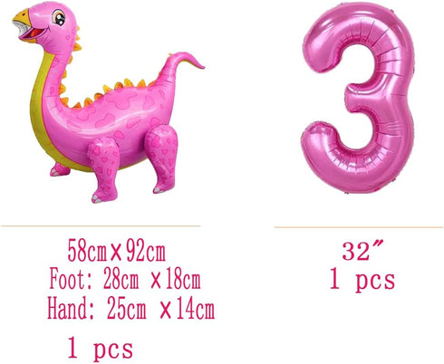 Dino-Rex Baby Girl 3rd Birthday Party Decorations - Pink Dinosaur Supplies for Celebrations