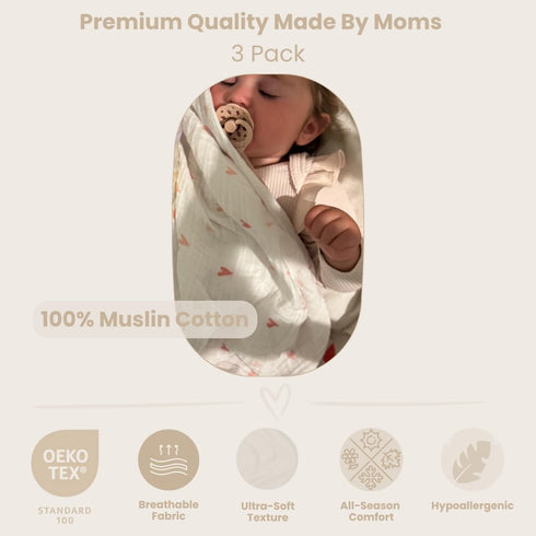 LMED Babyland 100% 3-Pack, 27x27 (70x70cm), 0+ Muslin Cotton Baby Receiving Cloths, in Soft & Gentle for Newborns