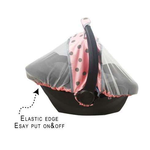 Baby Car Seat Mosquito Net – Breathable Mesh for Newborn Carrier, Elastic Edge, Kick Proof, Polka Dot (White)