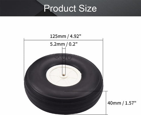 Fielect 5 inch RC Model Airplane Super Light Sponge Tire Tail Wheel Tire and Wheel Sets for RC Car Airplane PU Sponge Tire with Plastic Hub 2 Pcs