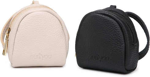 purifyou Premium Leather Pacifier and Nipple Shield Cases - Set of 2 Black & Beige for Diaper Bag & Stroller